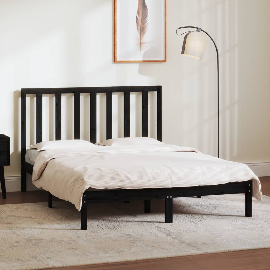 Berkfield Bed Frame Black Solid Wood Pine 135x190 cm Double
