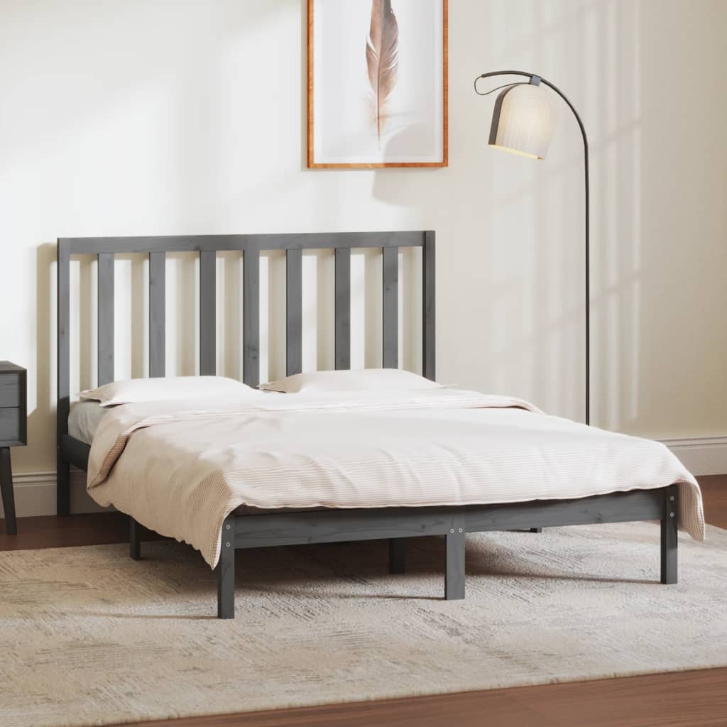 Berkfield Bed Frame Grey Solid Wood Pine 140x190 cm