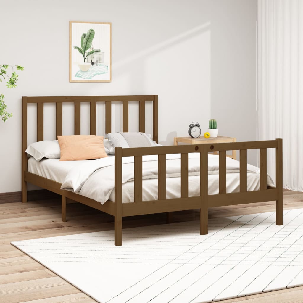 Berkfield Bed Frame Honey Brown Solid Wood Pine 140x190 cm