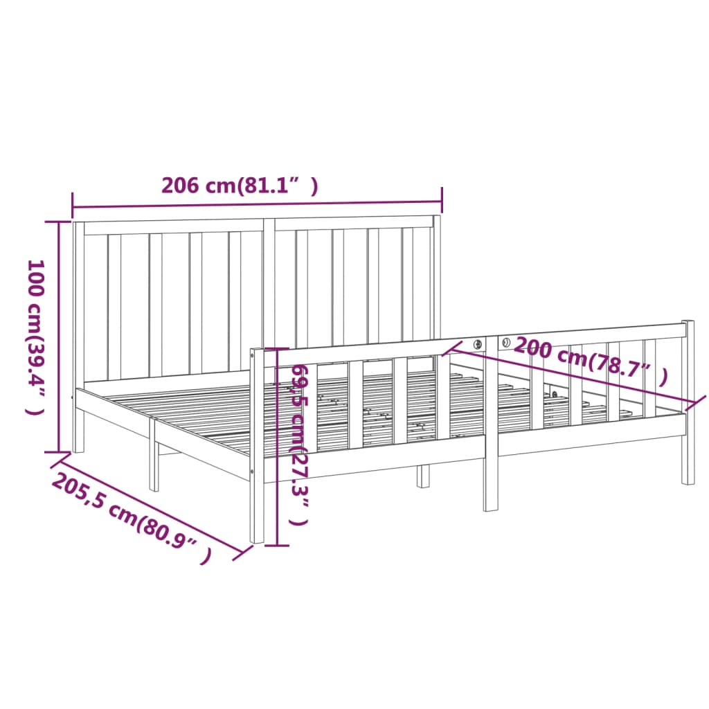 Berkfield Bed Frame Solid Wood Pine 200x200 cm