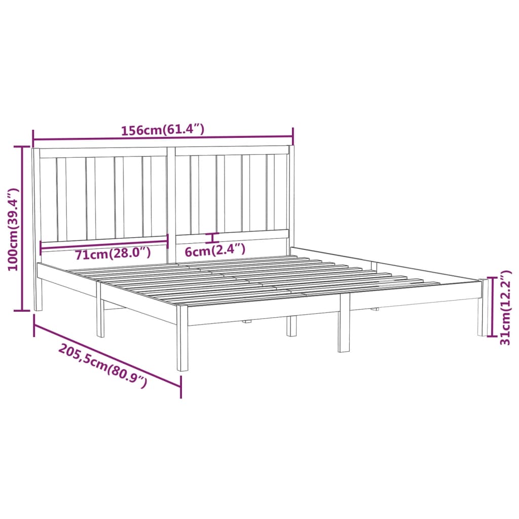 Berkfield Bed Frame Black Solid Wood 150x200 cm King Size