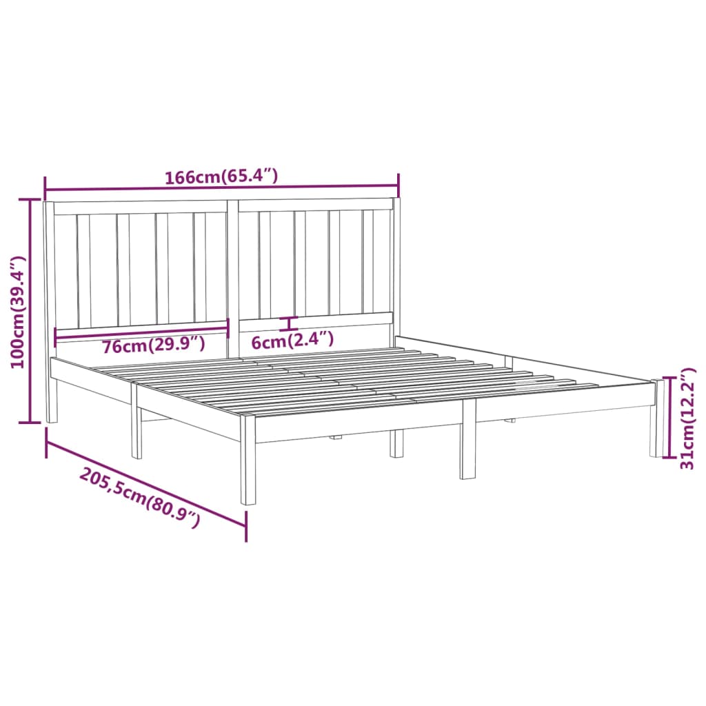 Berkfield Bed Frame Grey Solid Wood 160x200 cm