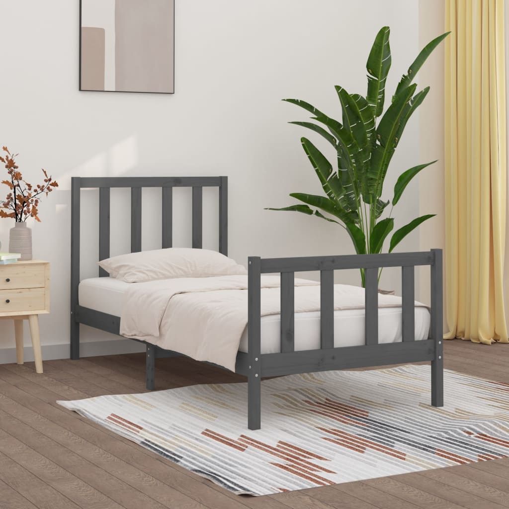 Berkfield Bed Frame Grey Solid Wood 90x200 cm