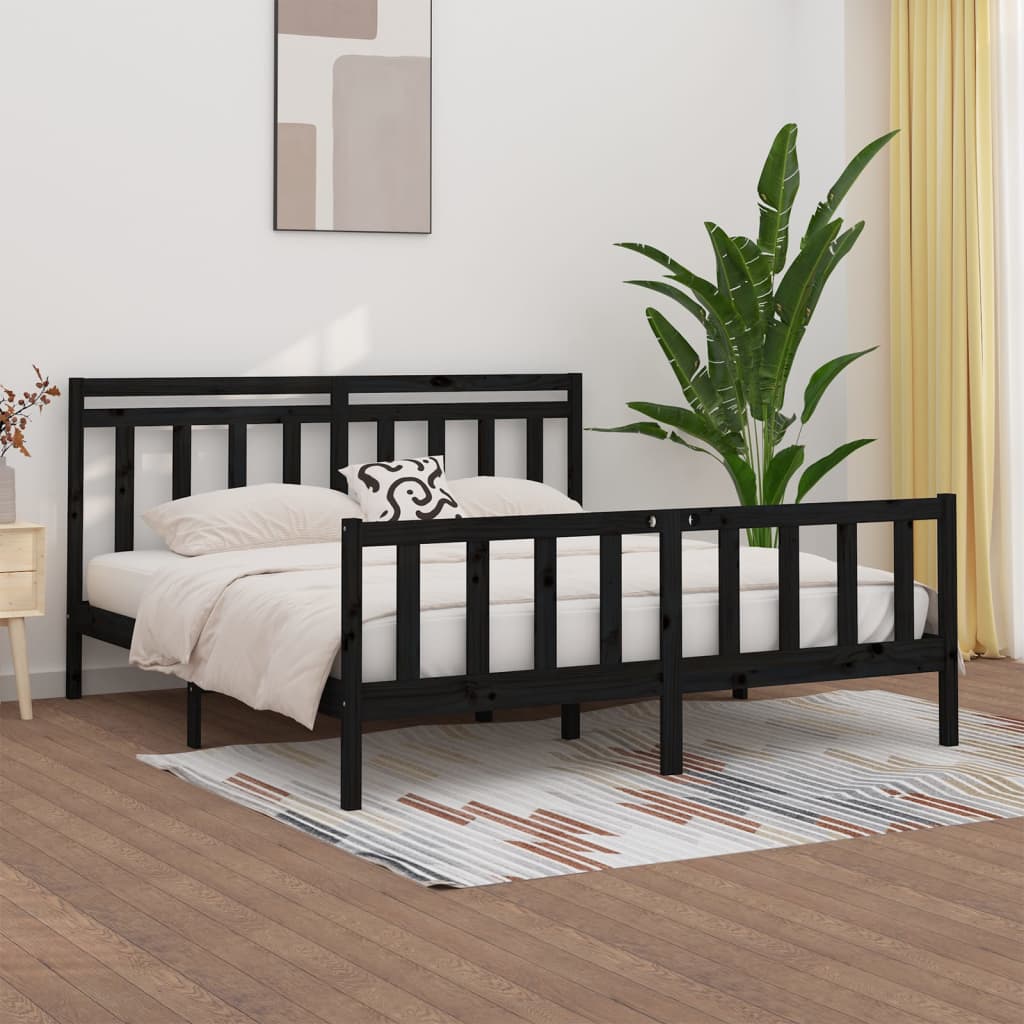 Berkfield Bed Frame Black Solid Wood Pine 180x200 cm Super King Size