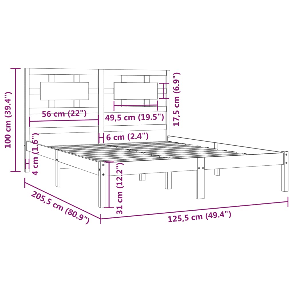 Berkfield Bed Frame Grey Solid Wood Pine 120x200 cm