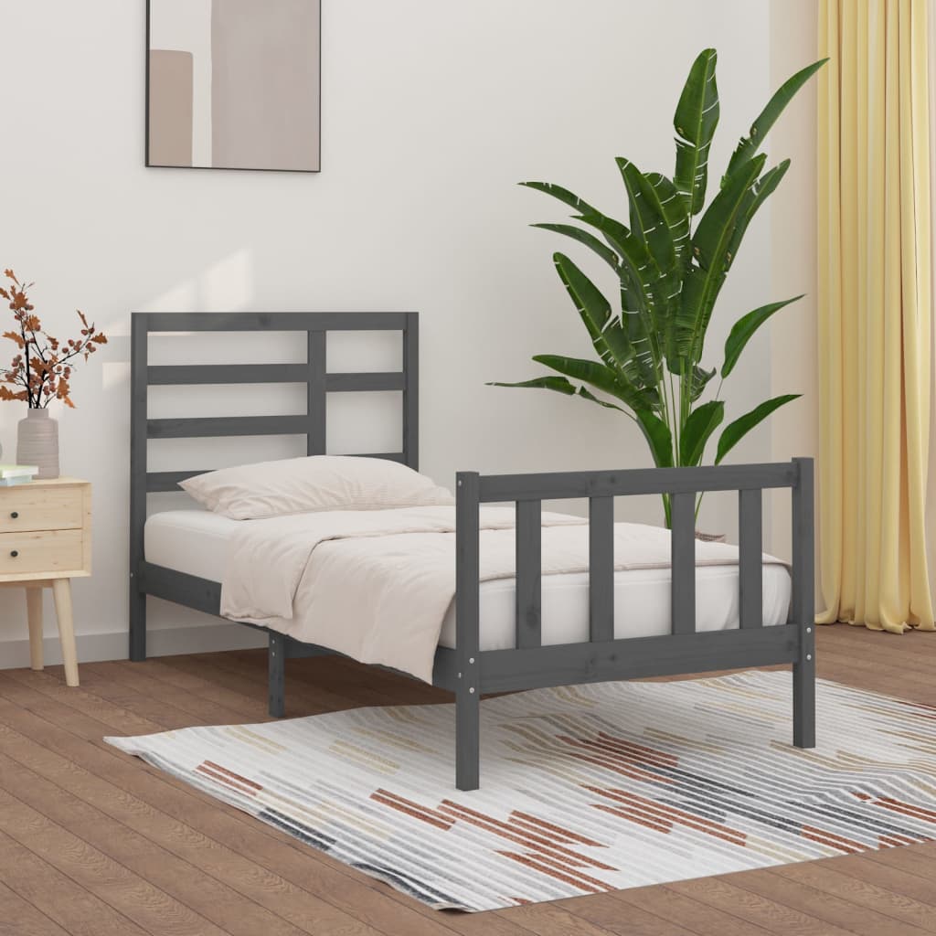 Berkfield Bed Frame Grey Solid Wood Pine 90x200 cm