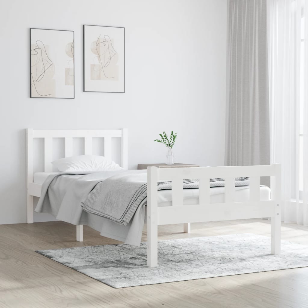 Berkfield Bed Frame White Solid Wood 75x190 cm Small Single