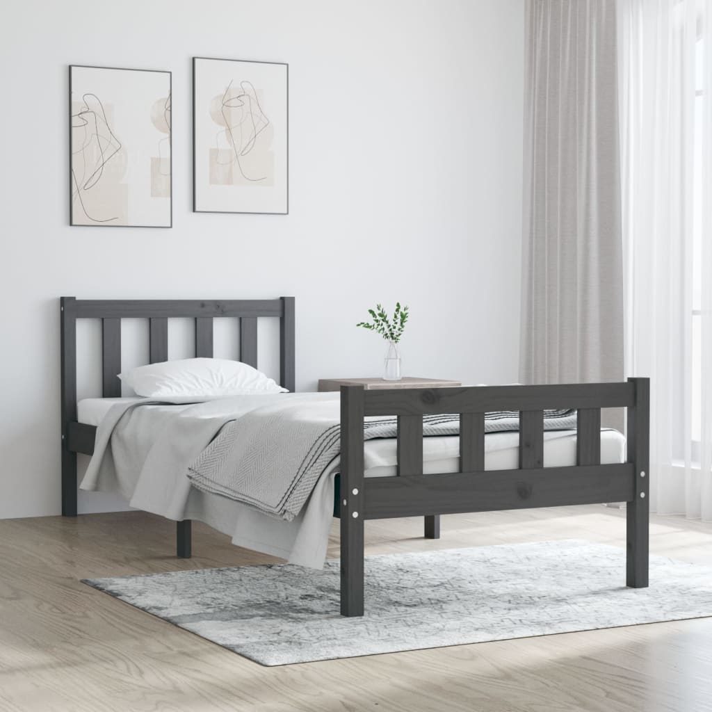 Berkfield Bed Frame Grey Solid Wood 75x190 cm Small Single