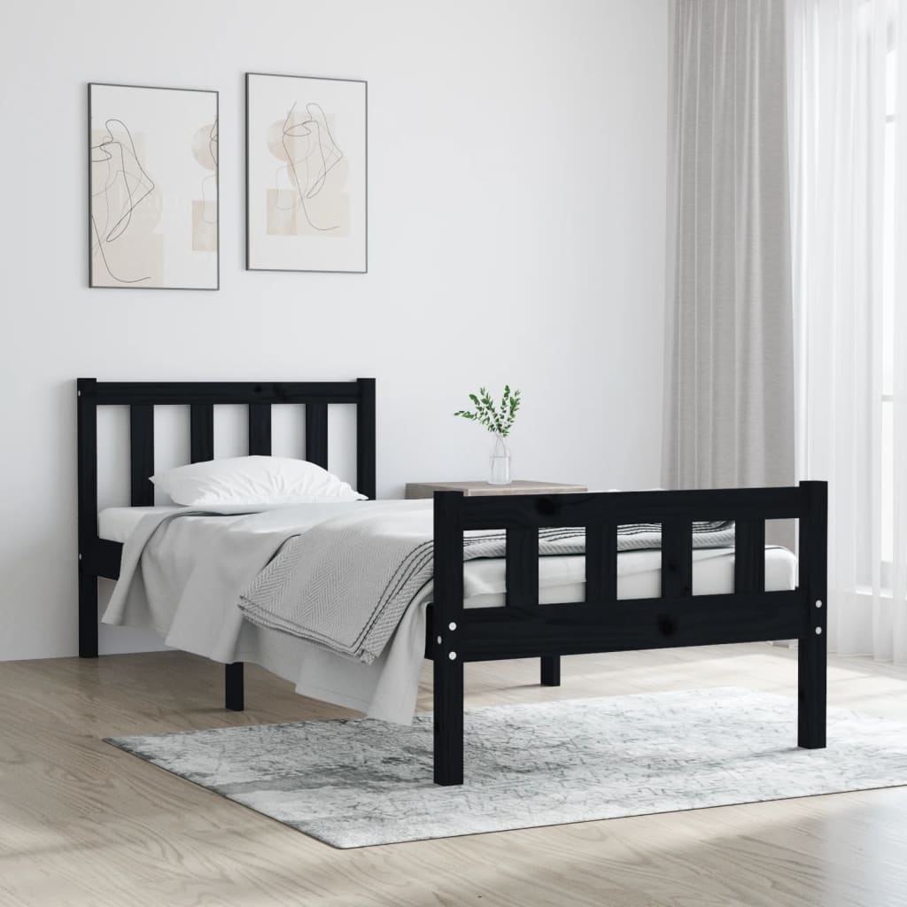 Berkfield Bed Frame Black Solid Wood 75x190 cm Small Single