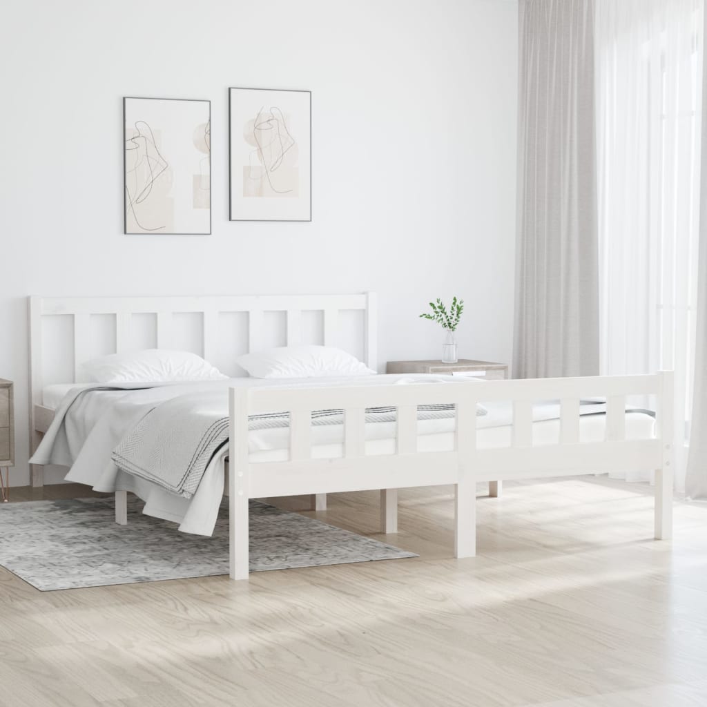 Berkfield Bed Frame White Solid Wood 135x190 cm Double