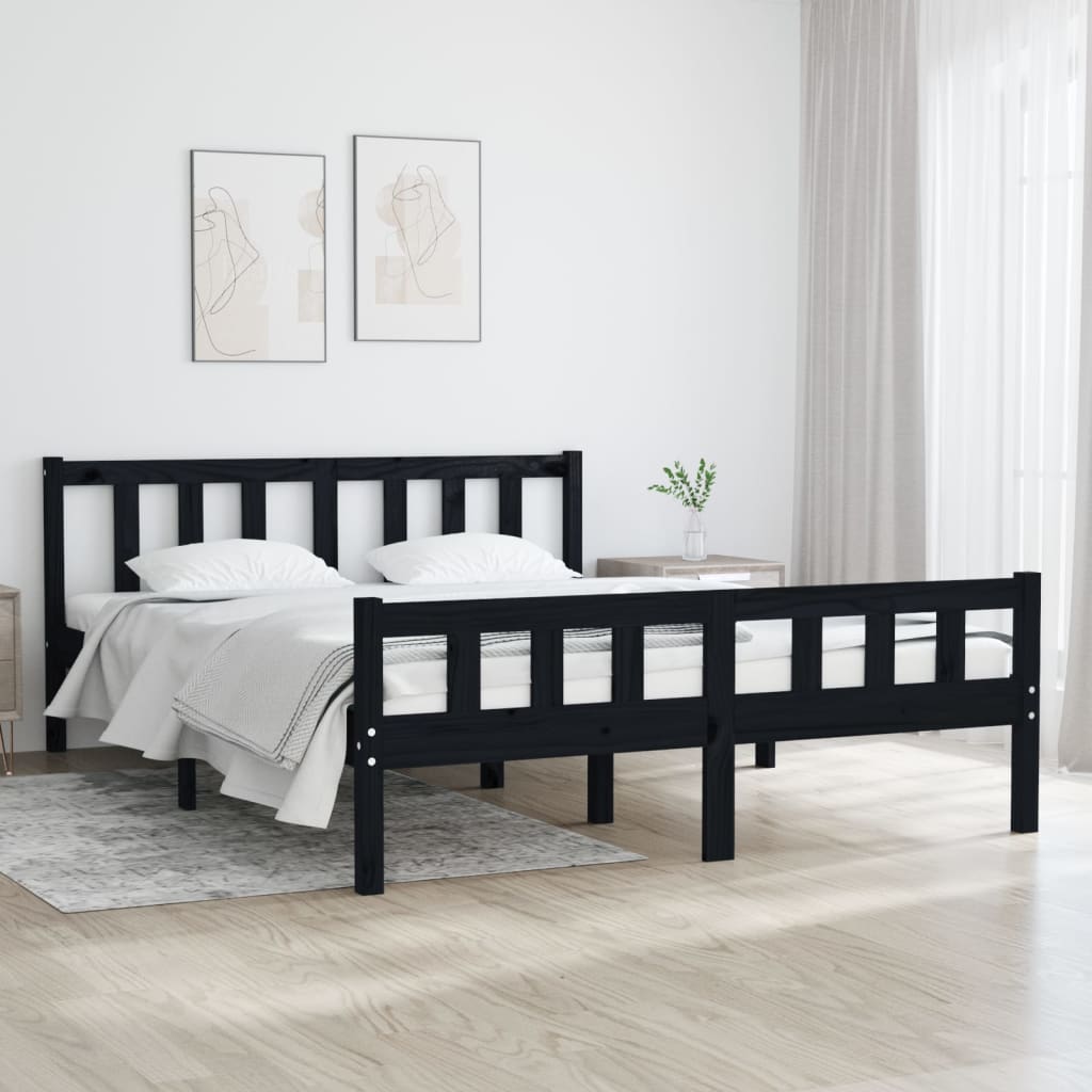Berkfield Bed Frame Black Solid Wood 135x190 cm Double