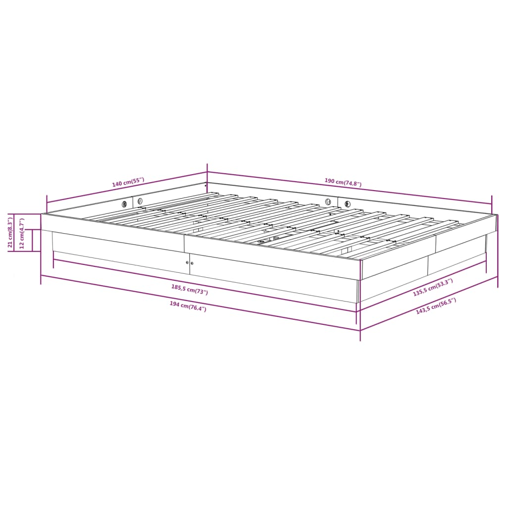 Berkfield Bed Frame Honey Brown Solid Wood Pine 140x190 cm