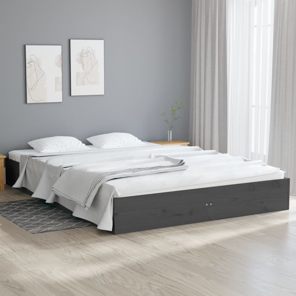 Berkfield Bed Frame Grey Solid Wood 180x200 cm Super King Size