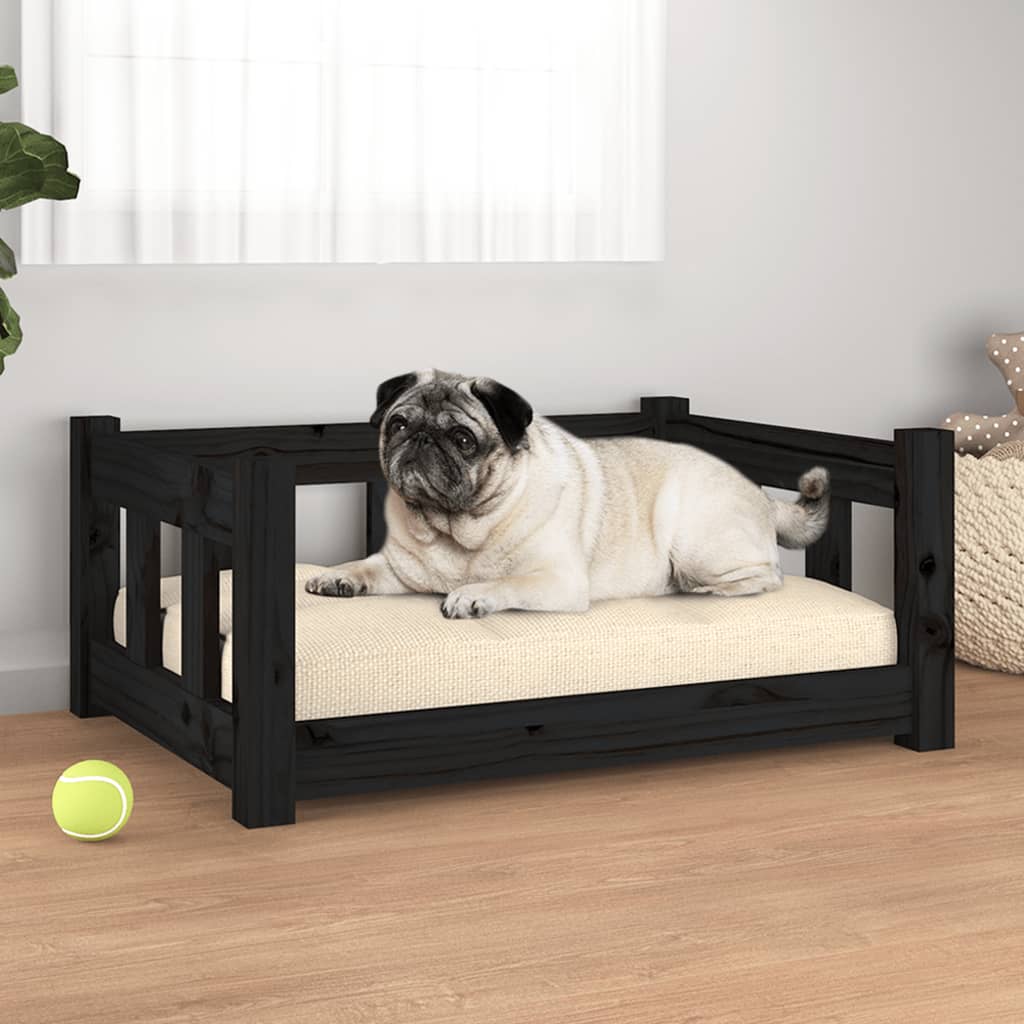 Berkfield Dog Bed Black 65.5x50.5x28 cm Solid Wood Pine