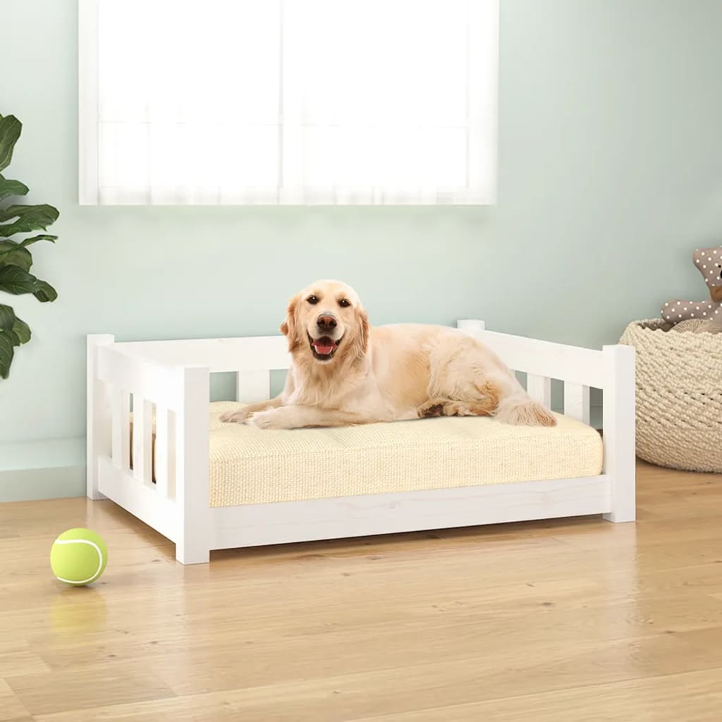 Berkfield Dog Bed White 75.5x55.5x28 cm Solid Wood Pine