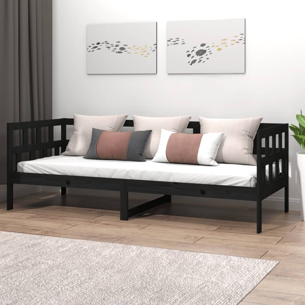 Berkfield Day Bed Black Solid Wood Pine 90x190 cm