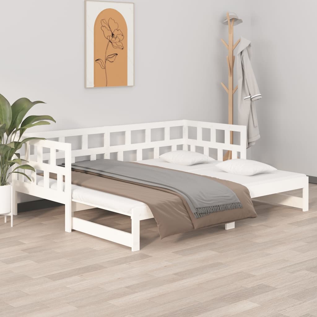 Berkfield Pull-out Day Bed White Solid Wood Pine 2x(80x200) cm