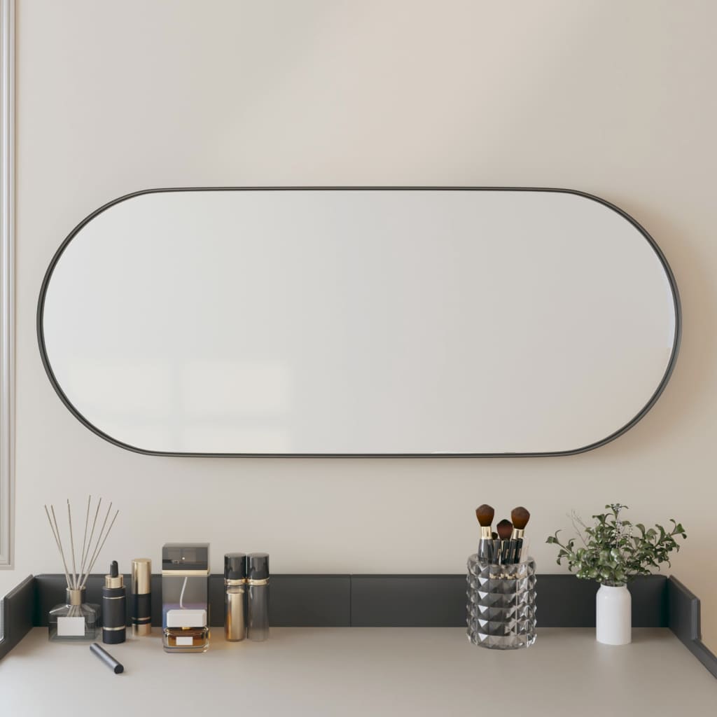 Berkfield Wall-mounted Mirror Black 25x60 cm Oval