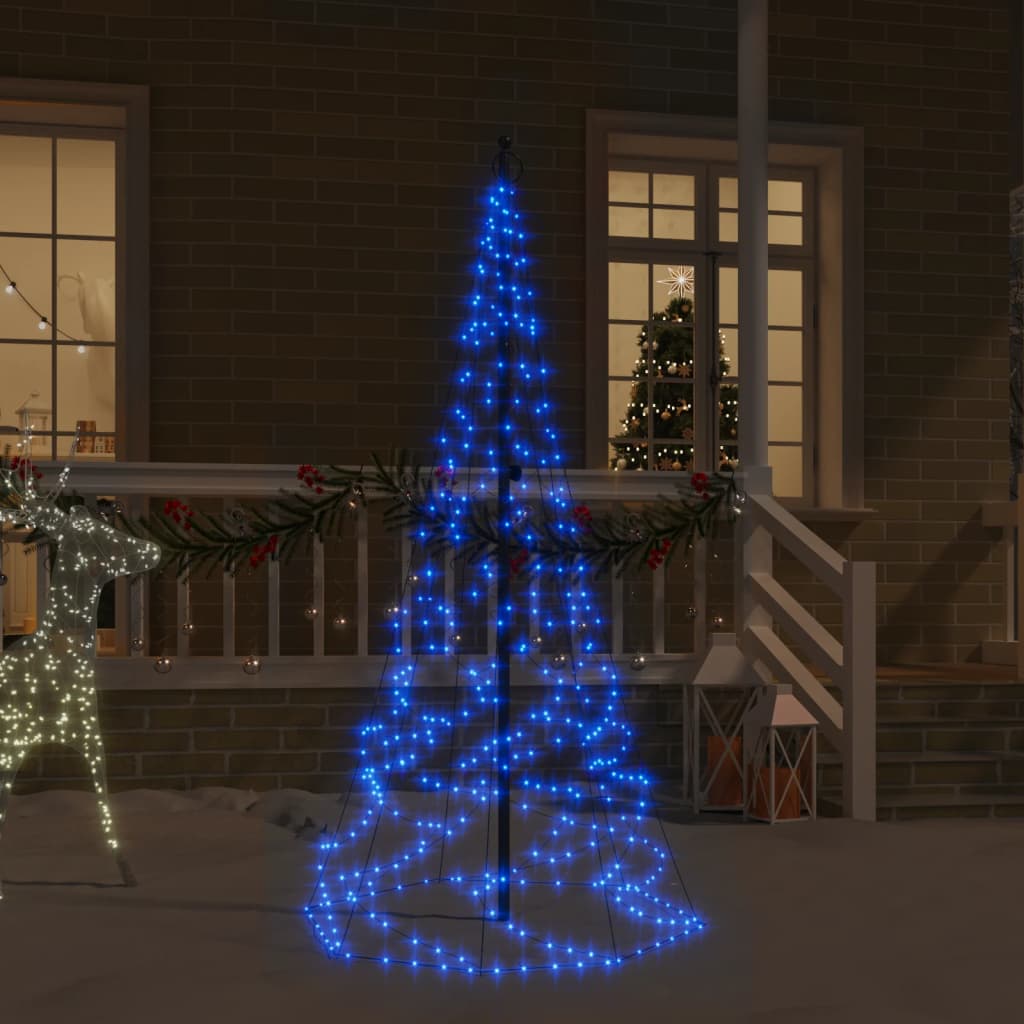 Berkfield Christmas Tree on Flagpole Blue 200 LEDs 180 cm