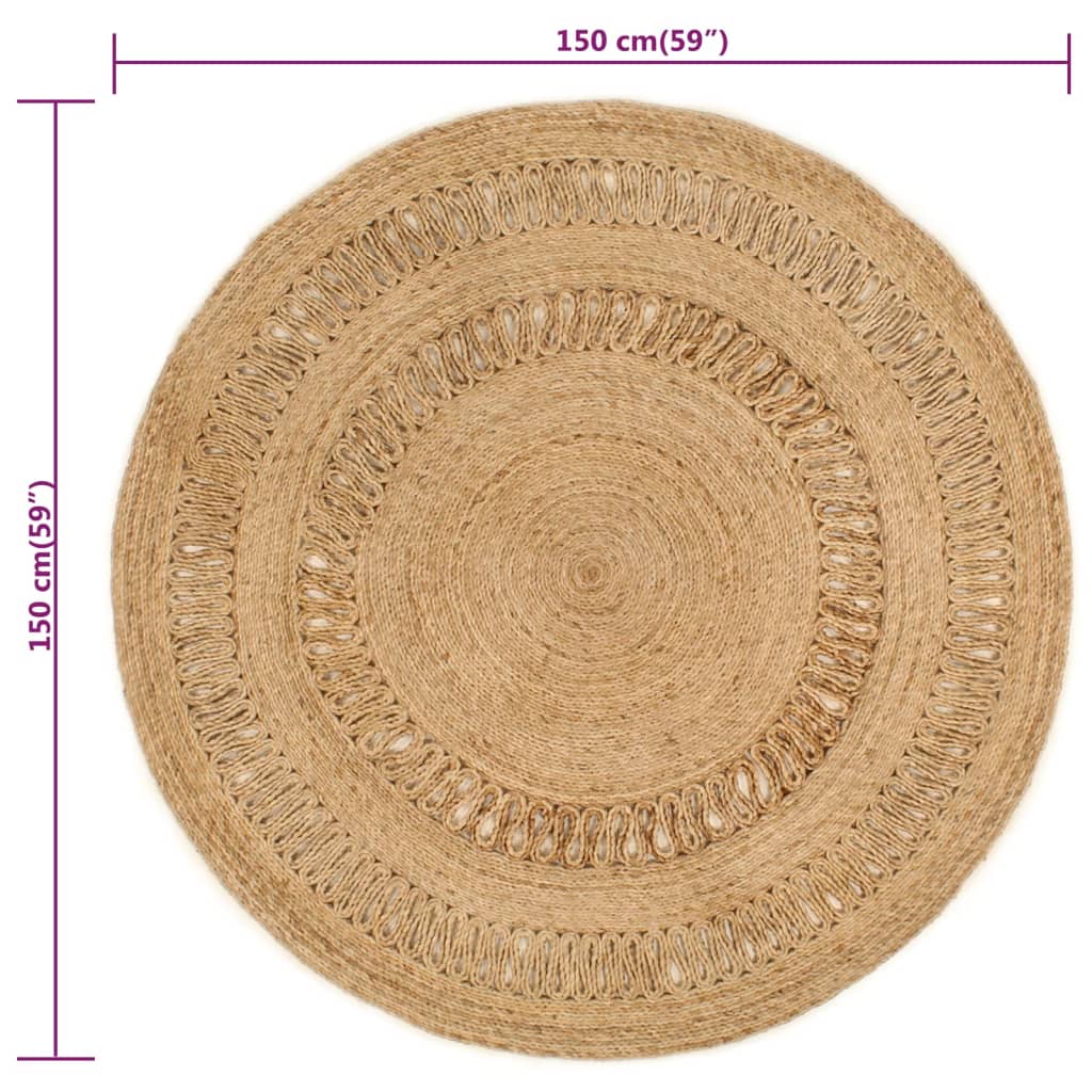Berkfield Area Rug Hand-braided Jute 150 cm Round
