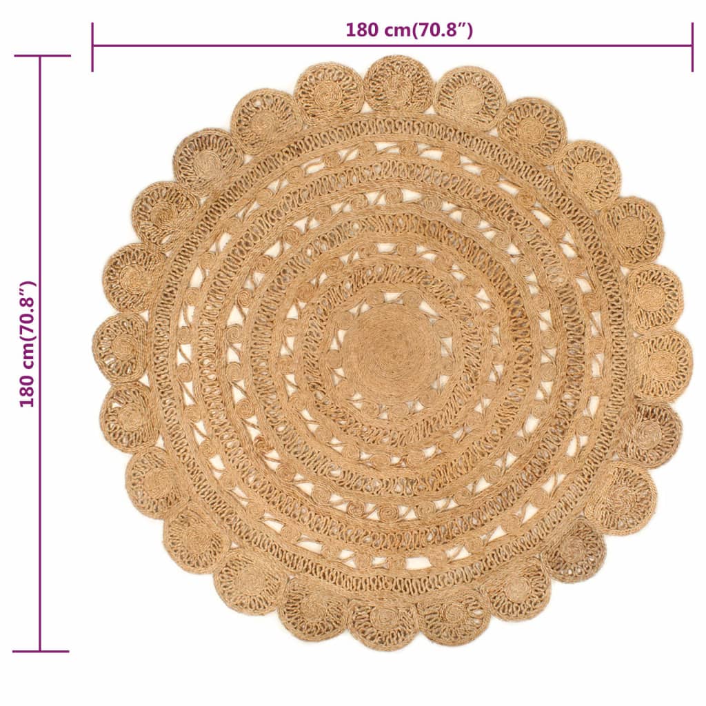 Berkfield Area Rug Hand-braided Jute 180 cm Round