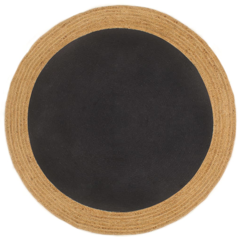 Berkfield Area Rug Braided Black & Natural 120 cm Jute & Cotton Round
