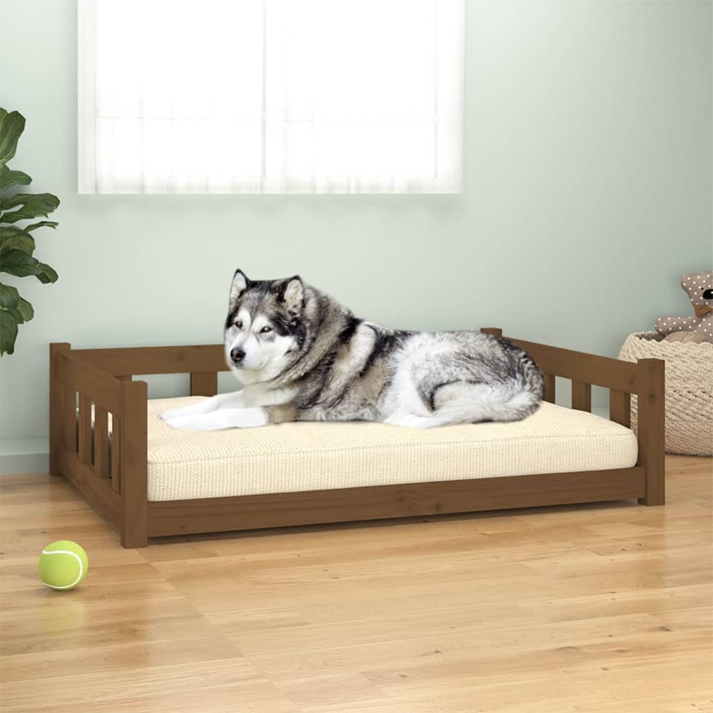 Berkfield Dog Bed Honey Brown 105.5x75.5x28 cm Solid Wood Pine