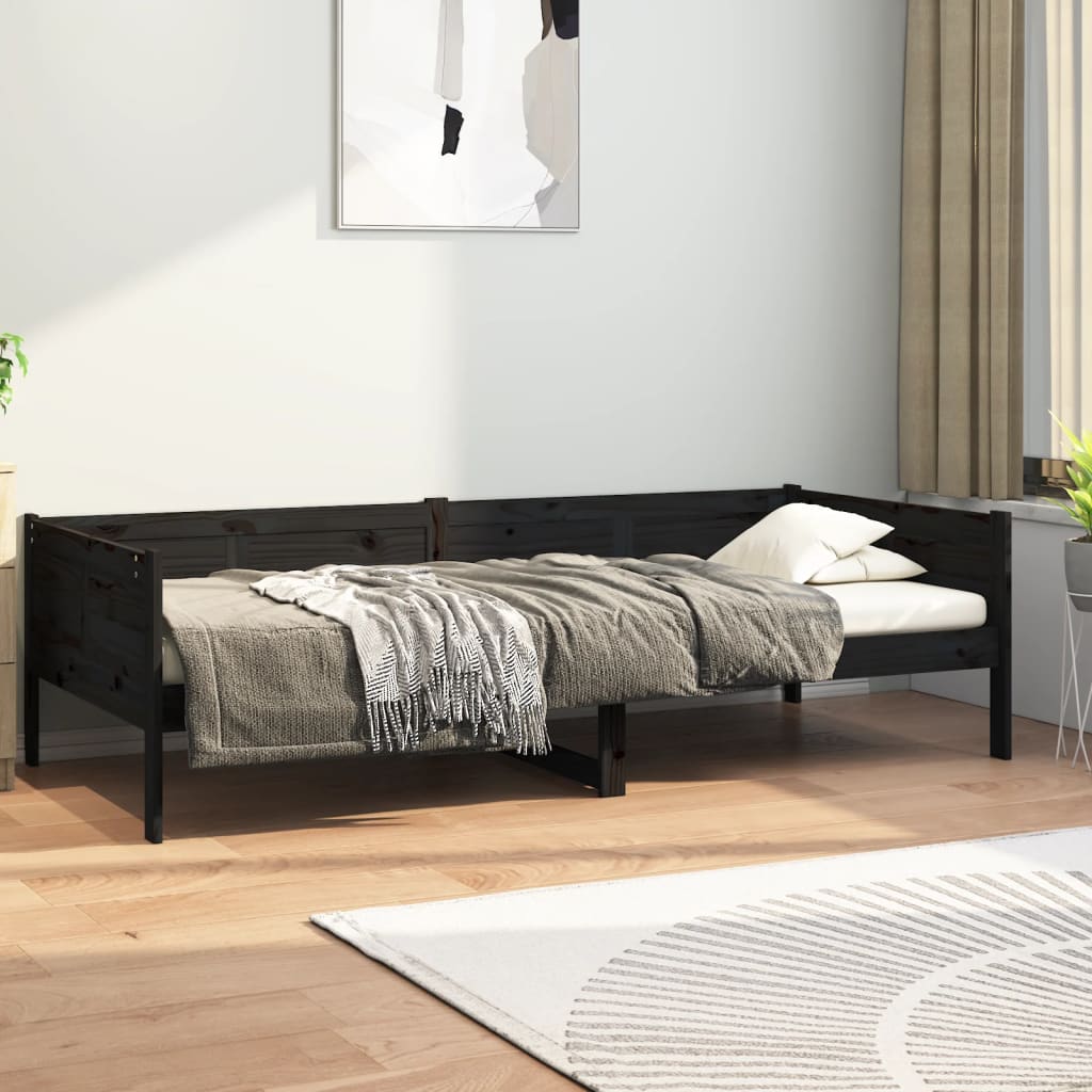 Berkfield Day Bed Black Solid Wood Pine 90x190 cm
