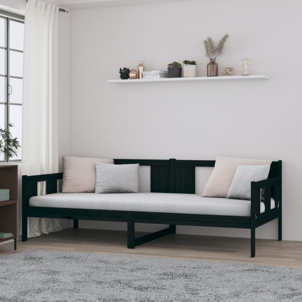 Berkfield Day Bed Black Solid Wood Pine 80x200 cm