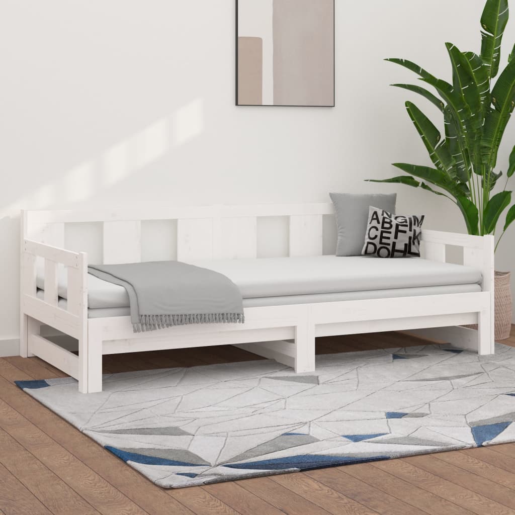 Berkfield Pull-out Day Bed White Solid Wood Pine 2x(80x200) cm