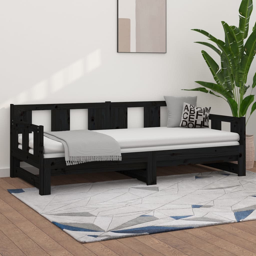 Berkfield Pull-out Day Bed Black Solid Wood Pine 2x(80x200) cm