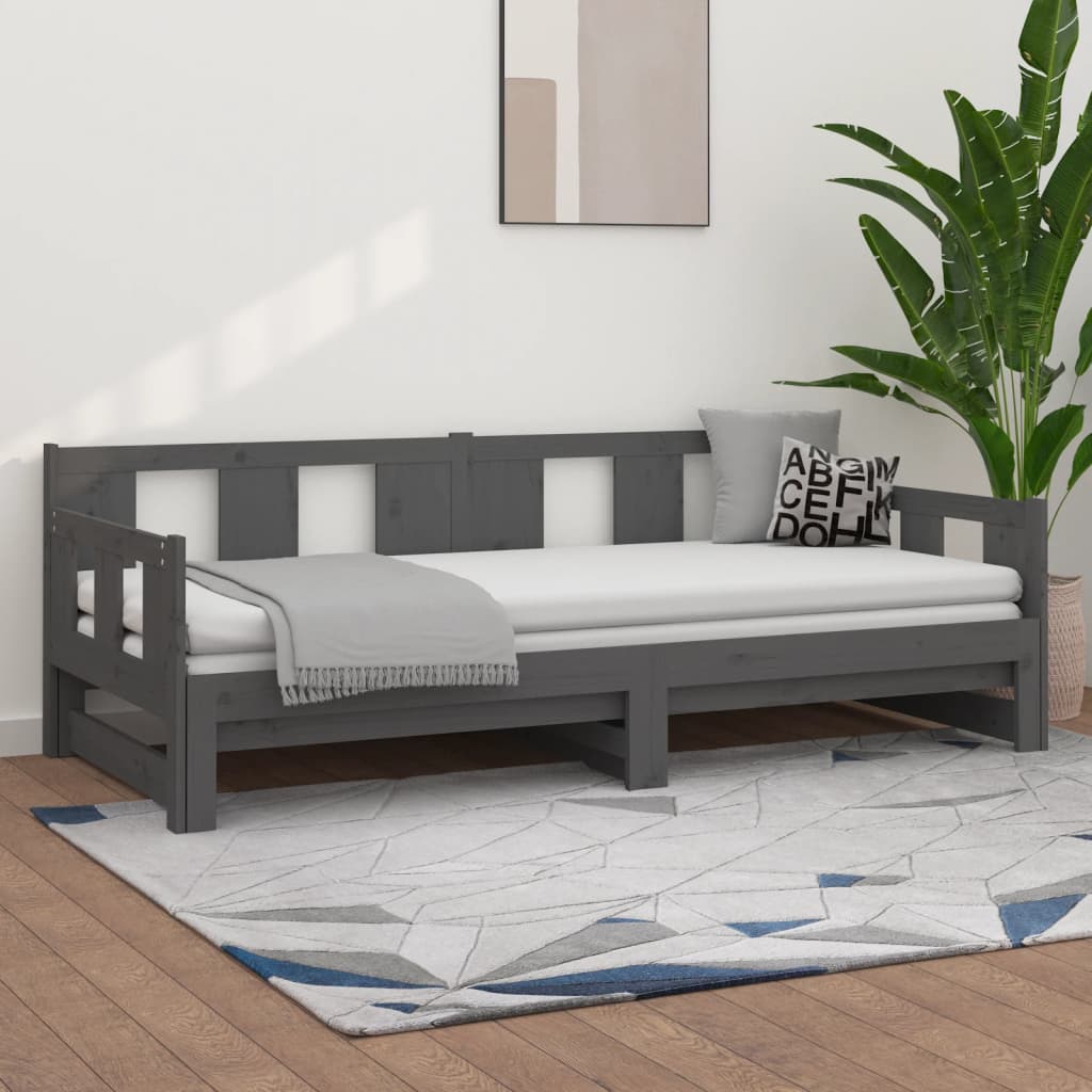 Berkfield Pull-out Day Bed Grey Solid Wood Pine 2x(90x190) cm