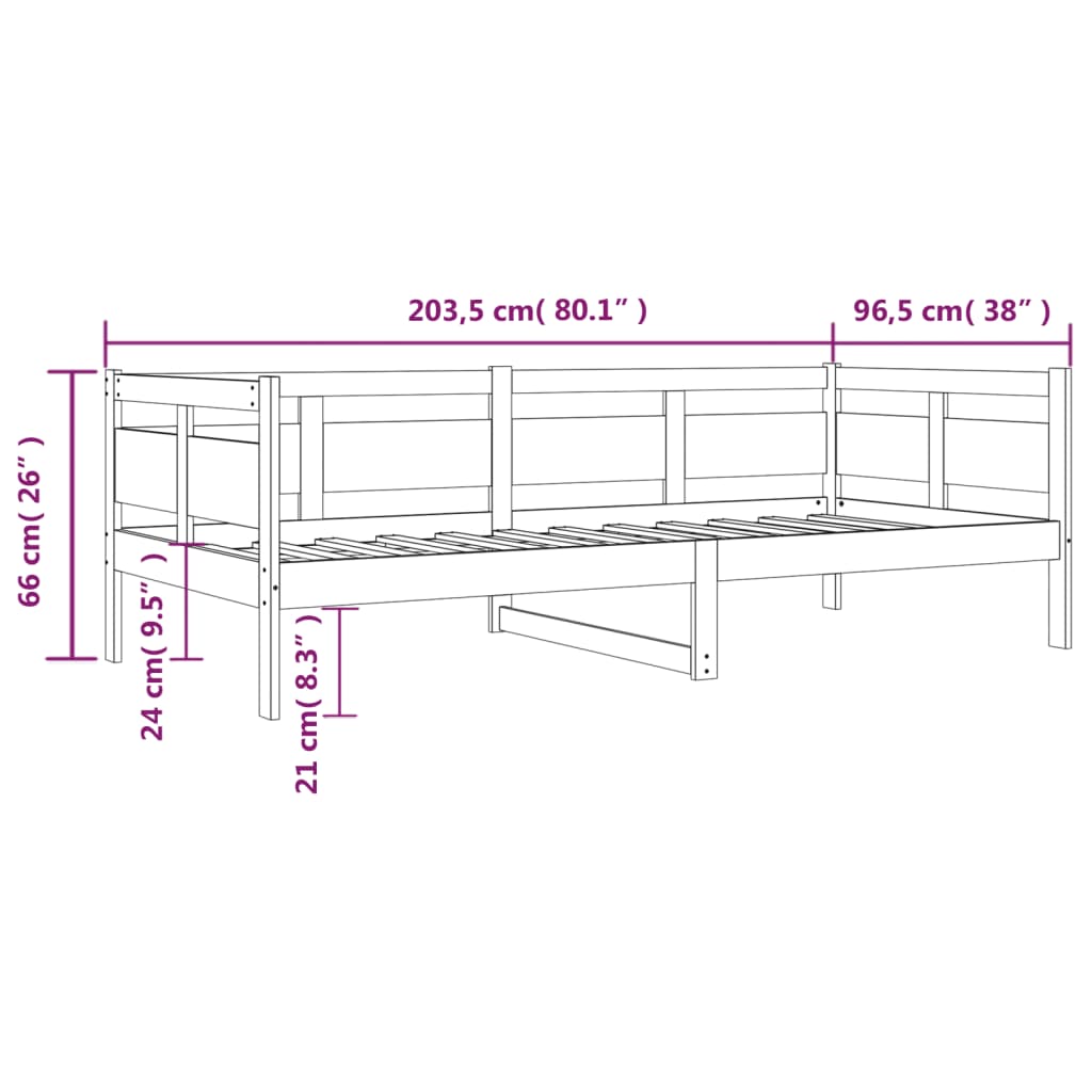 Berkfield Day Bed Black Solid Wood Pine 90x200 cm