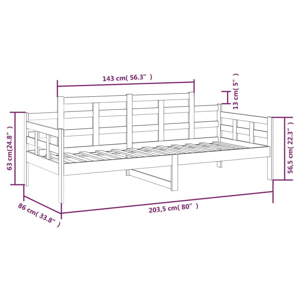 Berkfield Day Bed Black Solid Wood Pine 80x200 cm