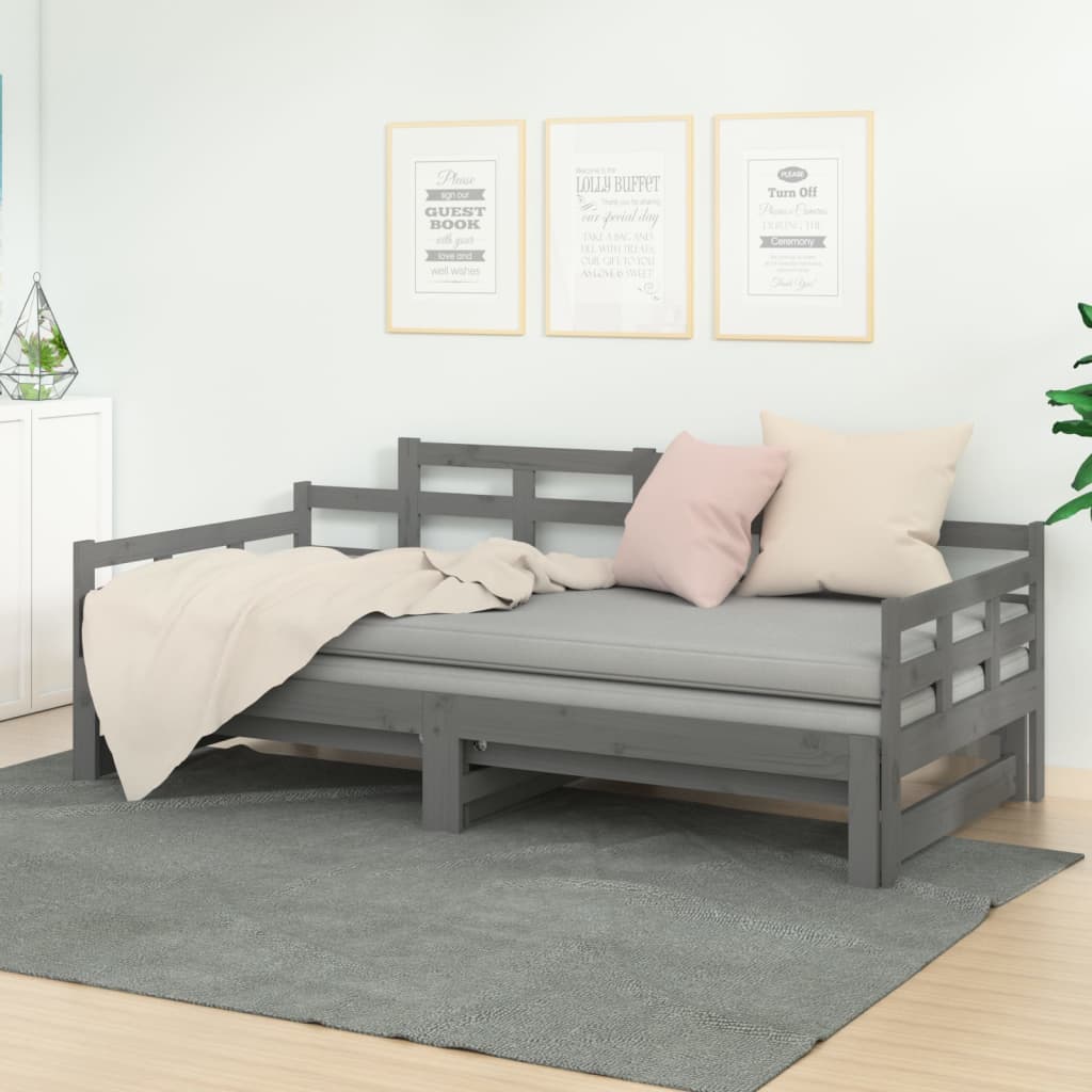 Berkfield Pull-out Day Bed Grey Solid Wood Pine 2x(80x200) cm