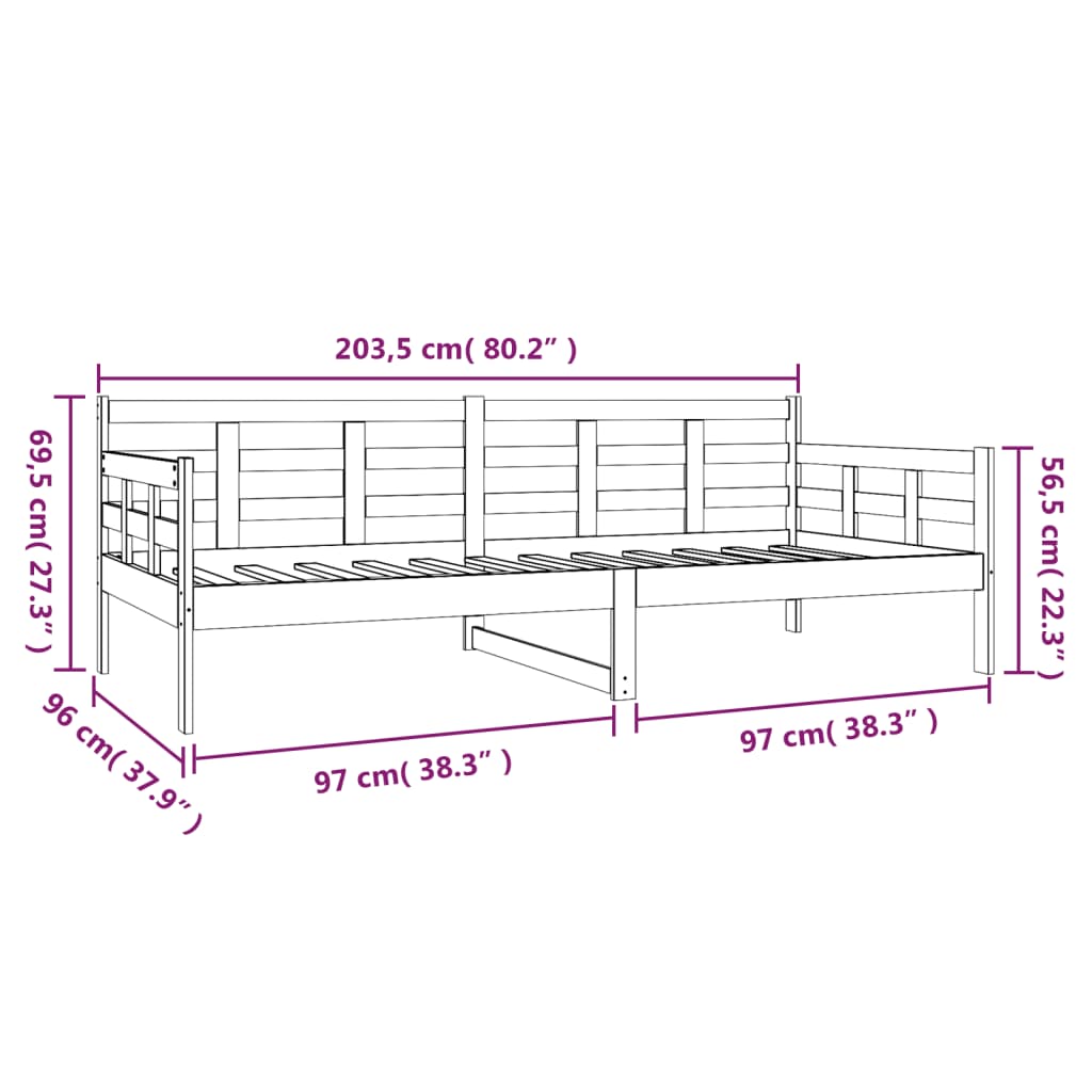 Berkfield Day Bed Solid Wood Pine 90x200 cm