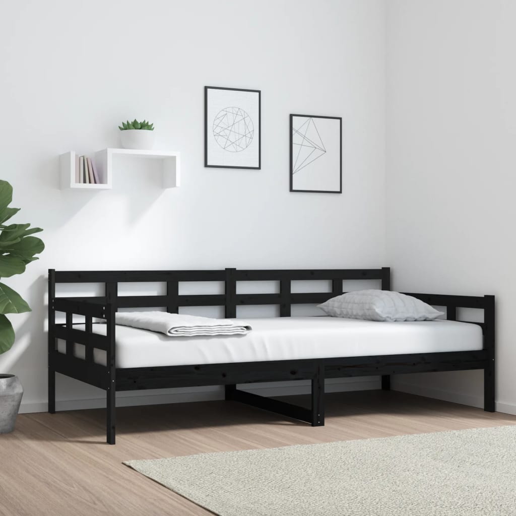 Berkfield Day Bed Black Solid Wood Pine 90x190 cm