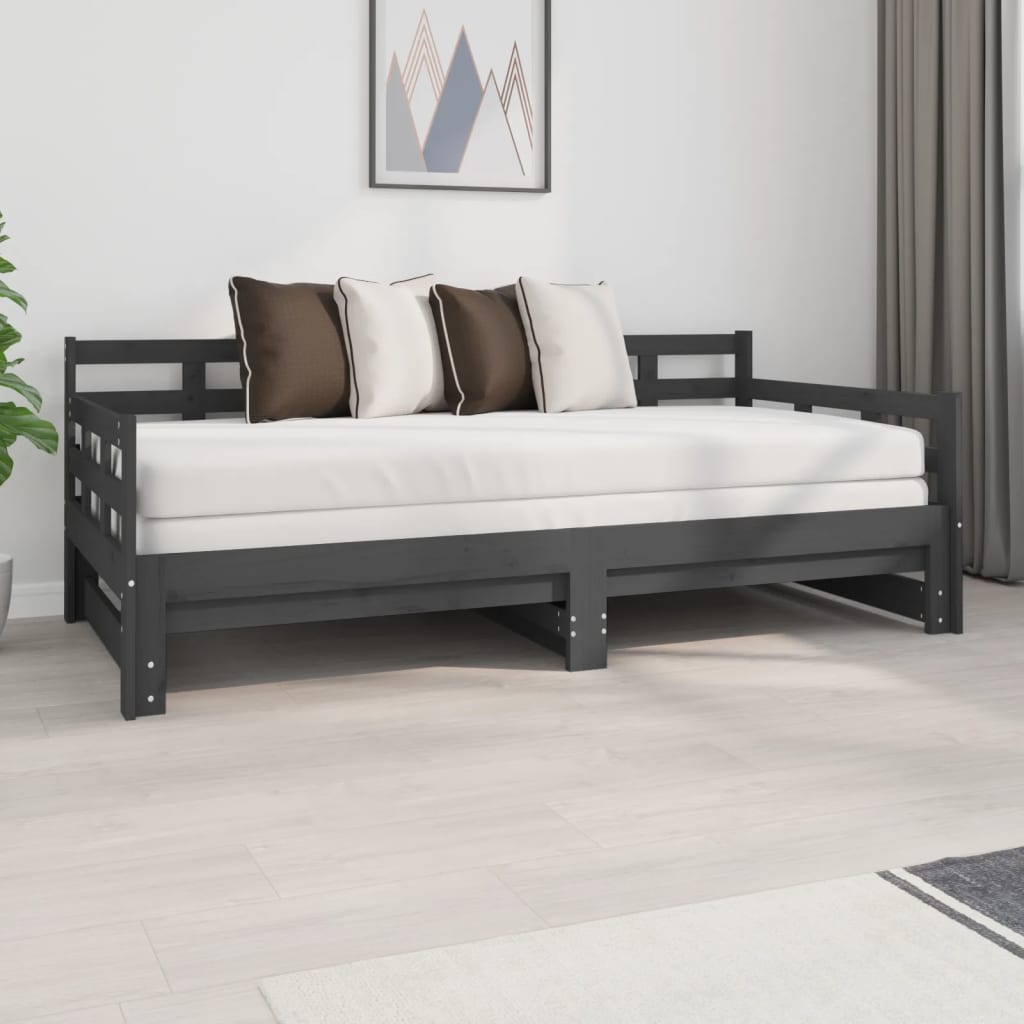 Berkfield Pull-out Day Bed Grey Solid Wood Pine 2x(90x190) cm