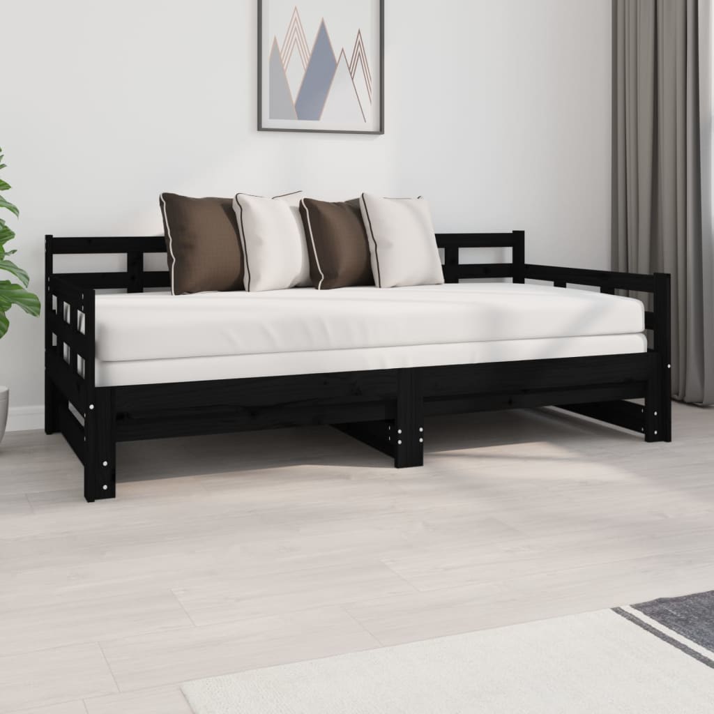 Berkfield Pull-out Day Bed Black Solid Wood Pine 2x(90x190) cm