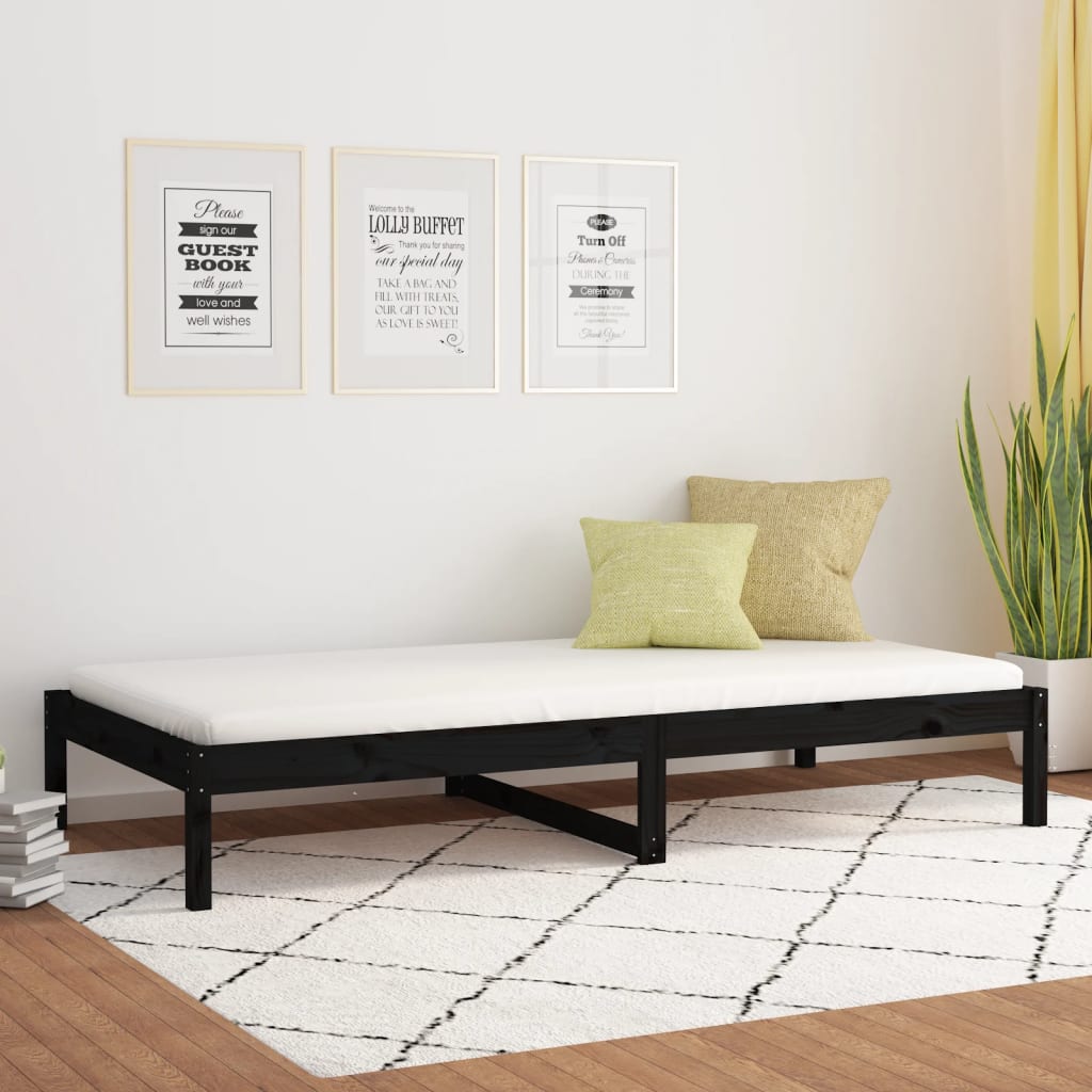 Berkfield Day Bed Black 90x200 cm Solid Wood Pine
