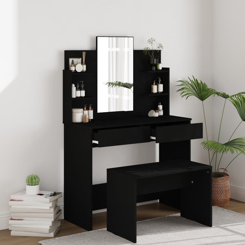 Berkfield Dressing Table with Mirror Black 96x40x142 cm