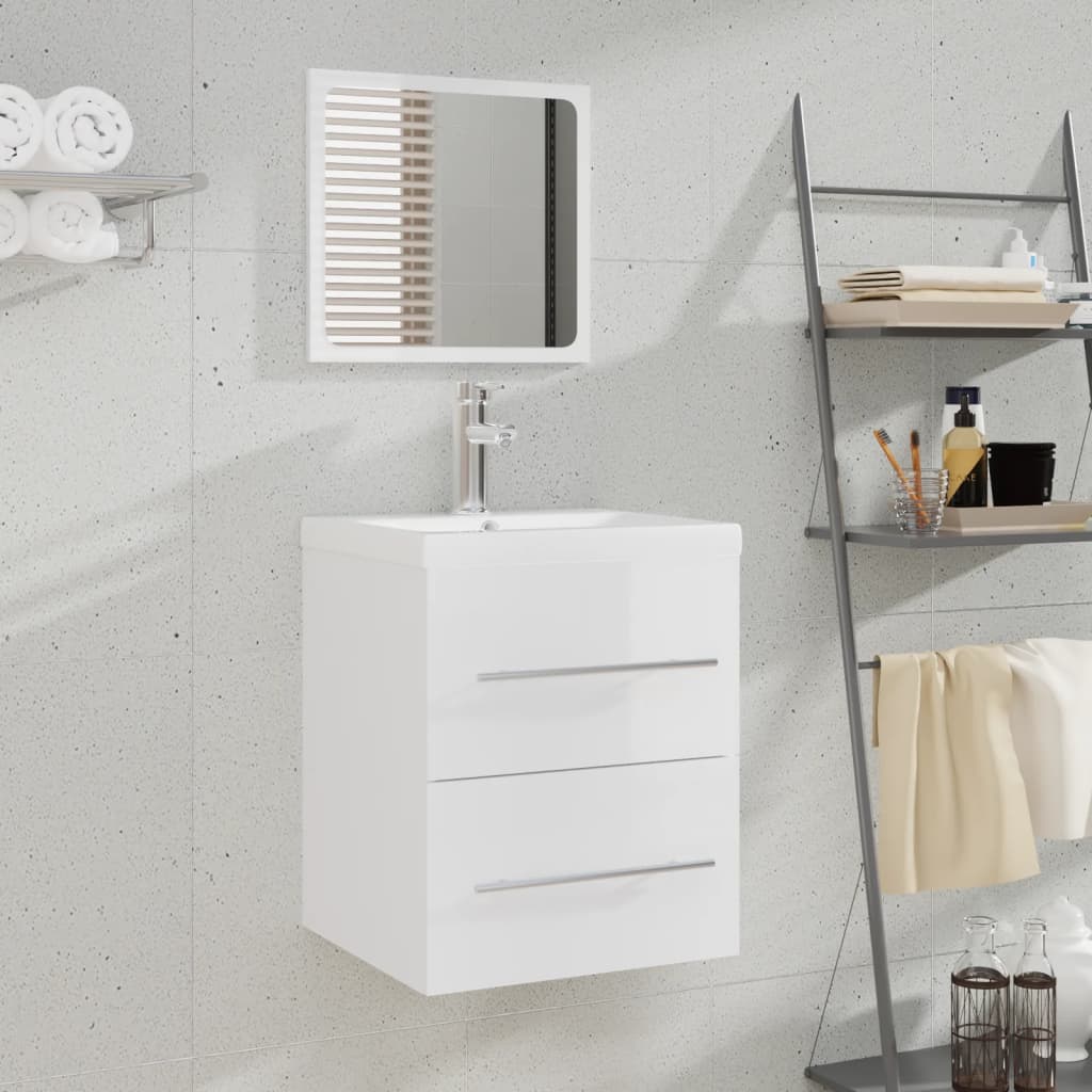 Berkfield Bathroom Cabinet with Mirror High Gloss White 41x38.5x48 cm