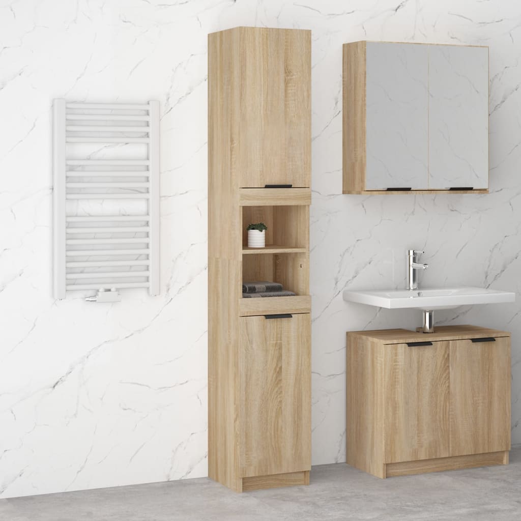 Berkfield Bathroom Cabinet Sonoma Oak 32x34x188.5 cm Engineered Wood