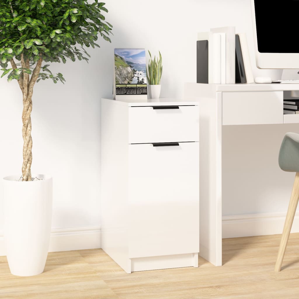 Berkfield Desk Cabinet High Gloss White 33.5x50x75 cm Engineered Wood