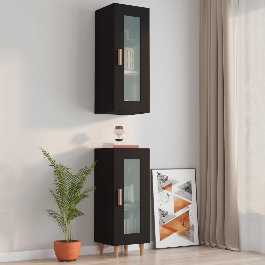 Berkfield Hanging Wall Cabinet Black 34.5x34x90 cm
