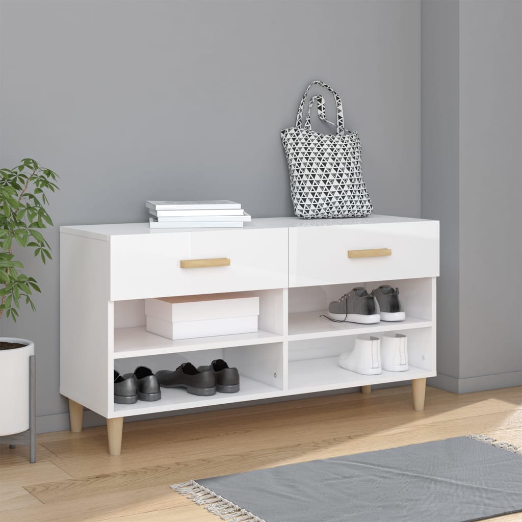 Berkfield Shoe Cabinet High Gloss White 102x35x55 cm Engineered Wood