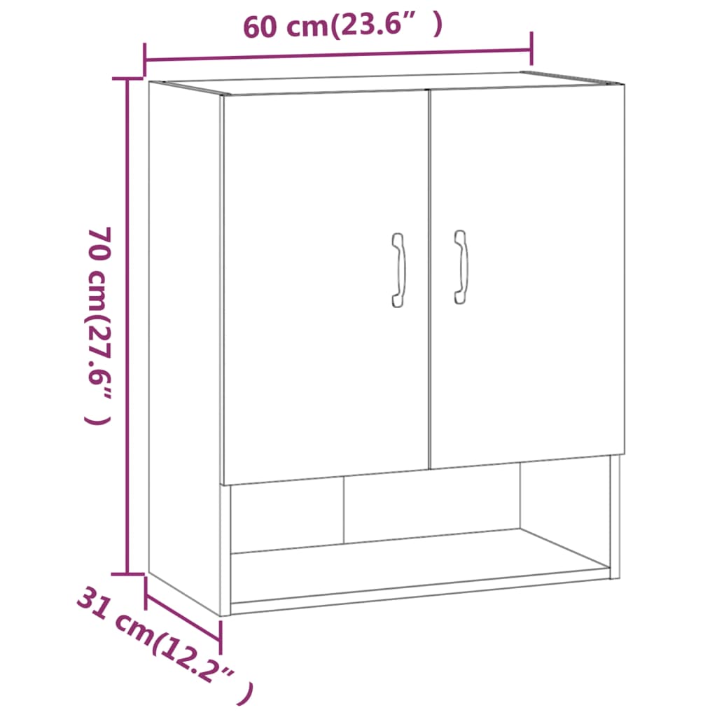 Berkfield Wall Cabinet Sonoma Oak 60x31x70 cm Engineered Wood