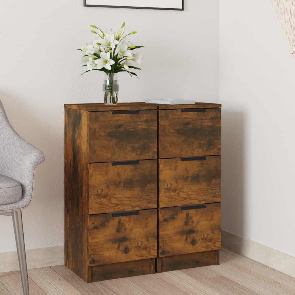 Berkfield Sideboards 2 pcs Smoked Oak 30x30x70 cm Engineered Wood