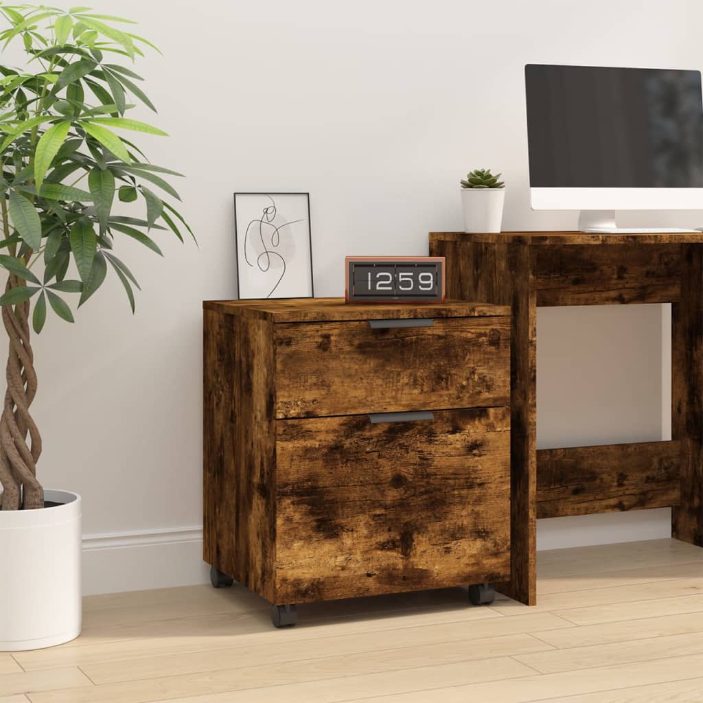 Berkfield Mobile File Cabinet with Wheels Smoked Oak 45x38x54 cm Engineered Wood