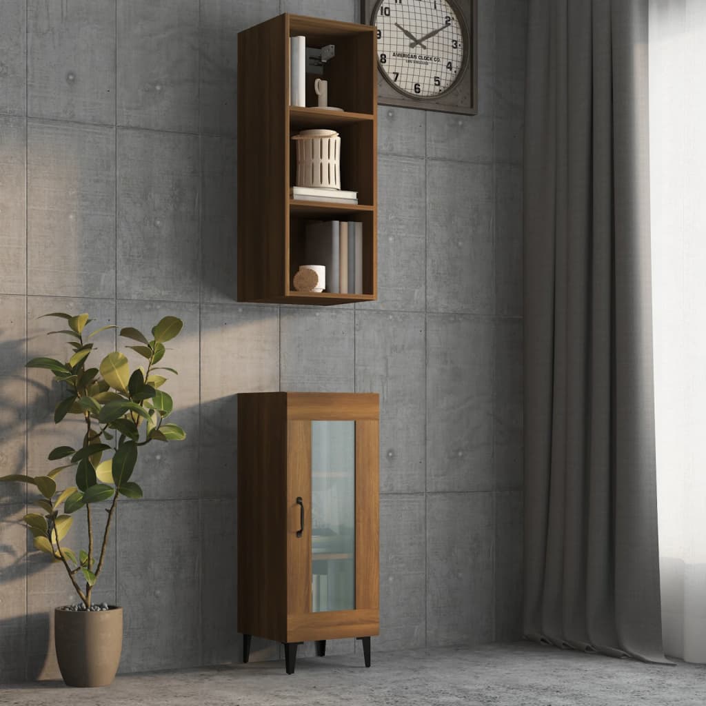 Berkfield Wall Cabinet Brown Oak 32.5x34.5x90 cm Engineered Wood